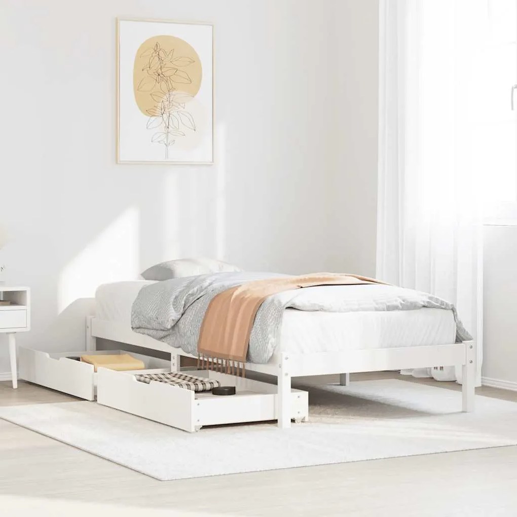 Cama sem colchão 100x200 cm madeira de pinho maciça branco