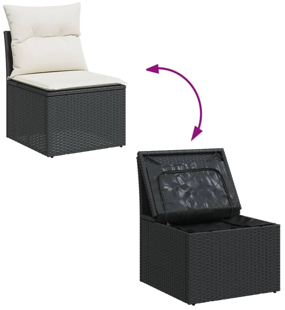 14 pcs conjunto de sofás p/ jardim c/ almofadões vime PE preto