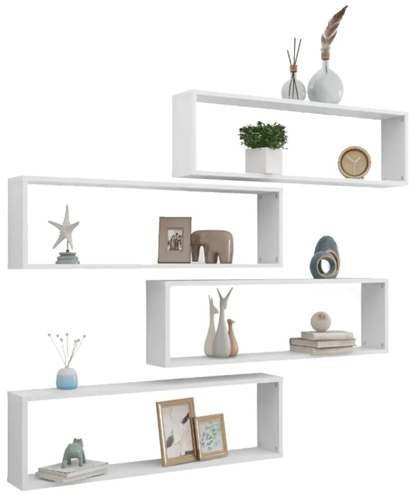 Prateleiras parede forma cubo 4pcs deriv. madeira 100x15x30 cm
