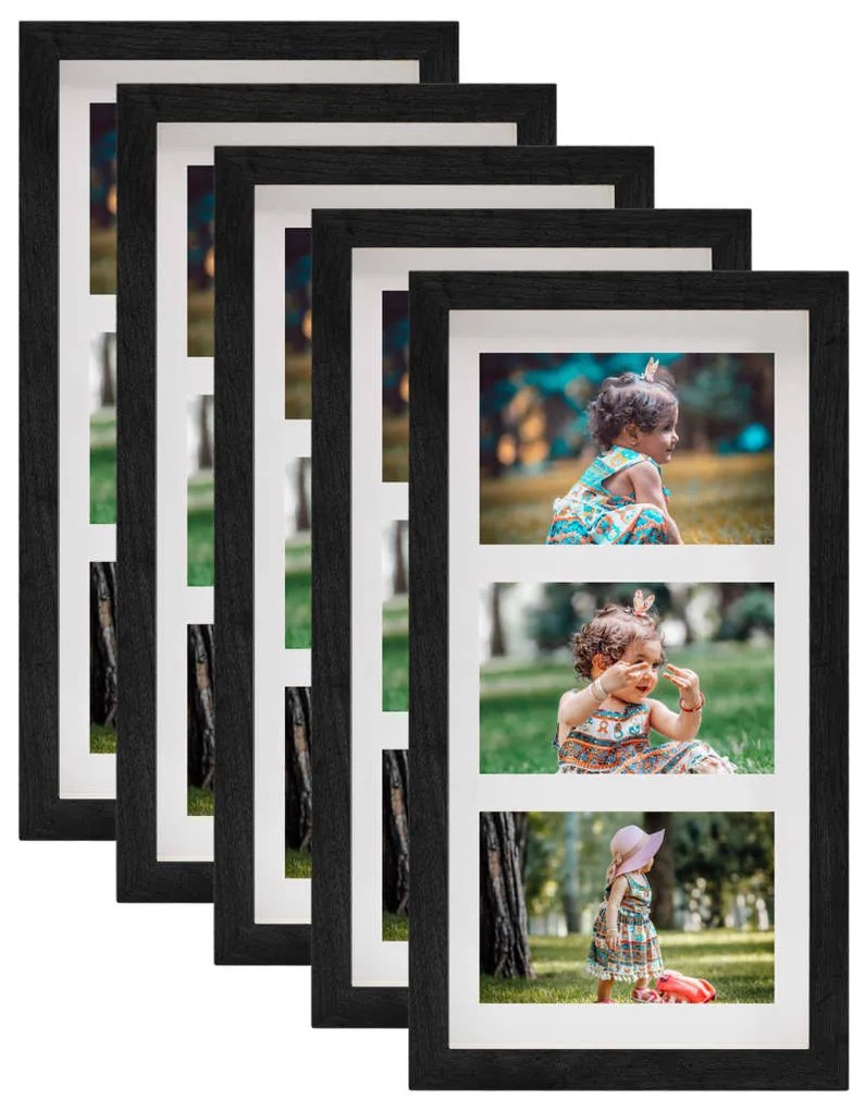 vidaXL Molduras 3D 5 pcs 18x35 cm para foto de 3x(10x15 cm) preto