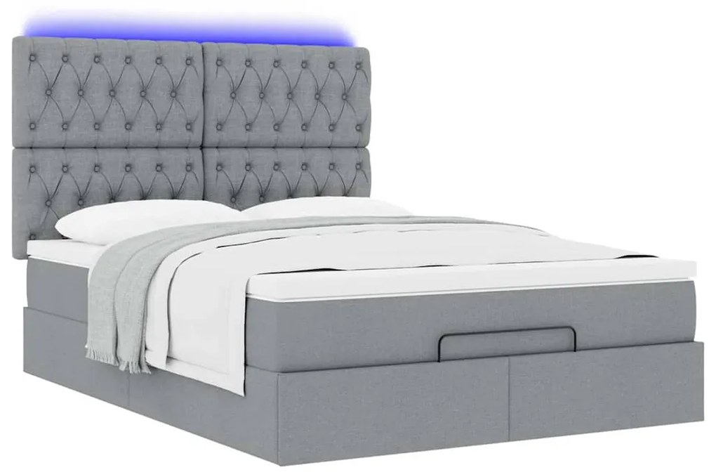 Estrutura cama otomana colchão 140x200cm tecido cinzento claro