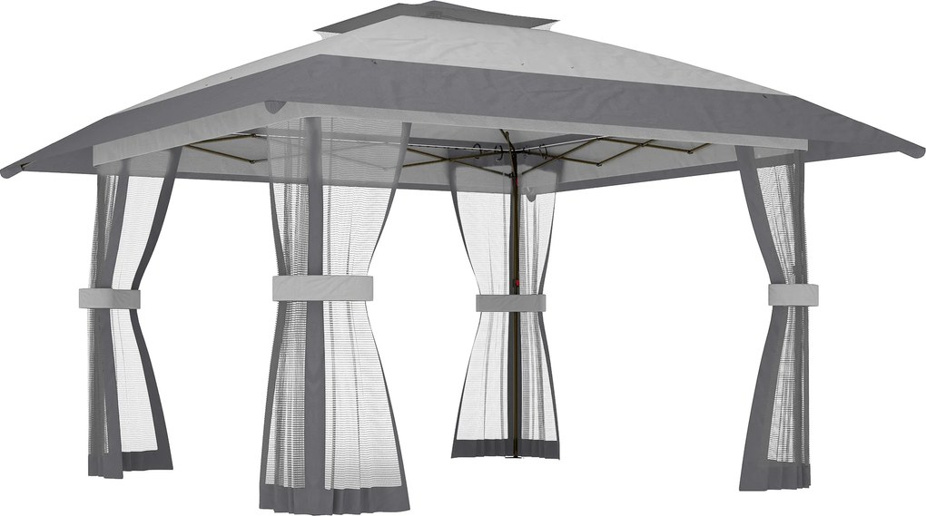 Outsunny Tenda Dobrável 4x4 m Pop-up com 4 Paredes Laterais em Malha Altura Ajustável 3 Níveis Cinza | Aosom Portugal