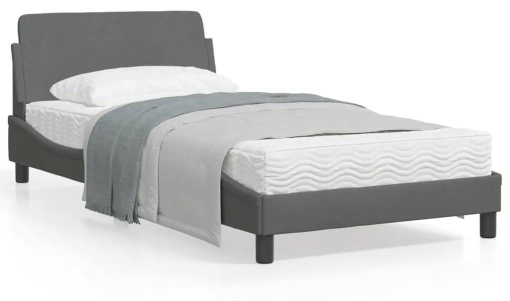 Estrutura de cama c/ cabeceira 100x200 cm tecido cinza-escuro