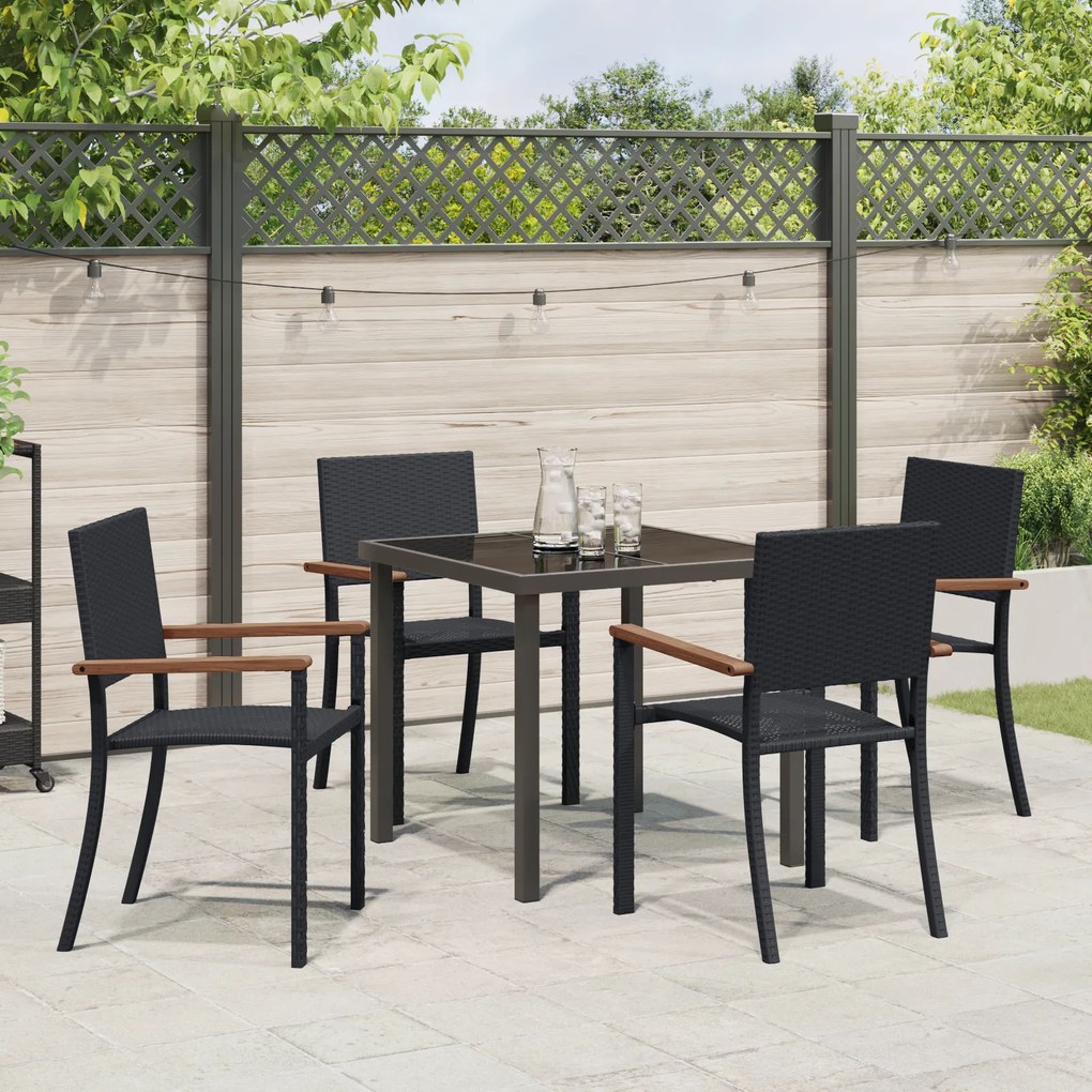 vidaXL Conjunto de Jantar para Jardim de 5 Peças Preto Rattan PE