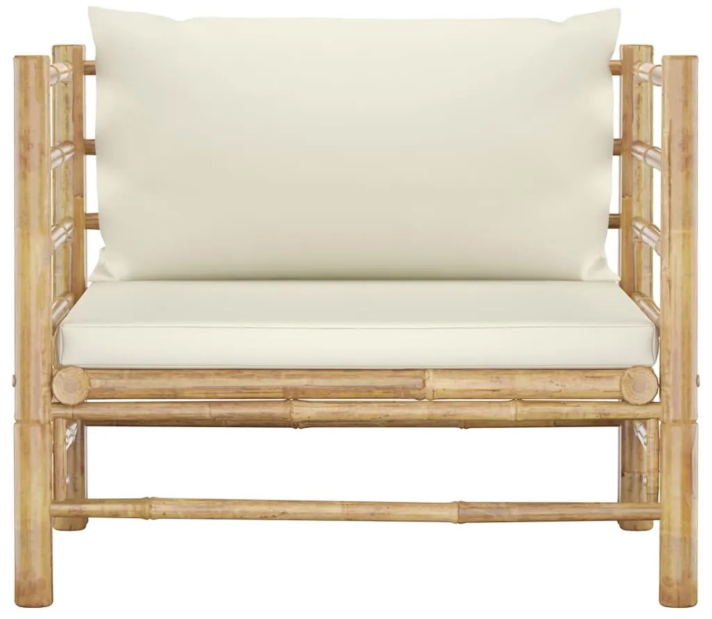 Sofá de jardim em bambu com almofadões branco nata