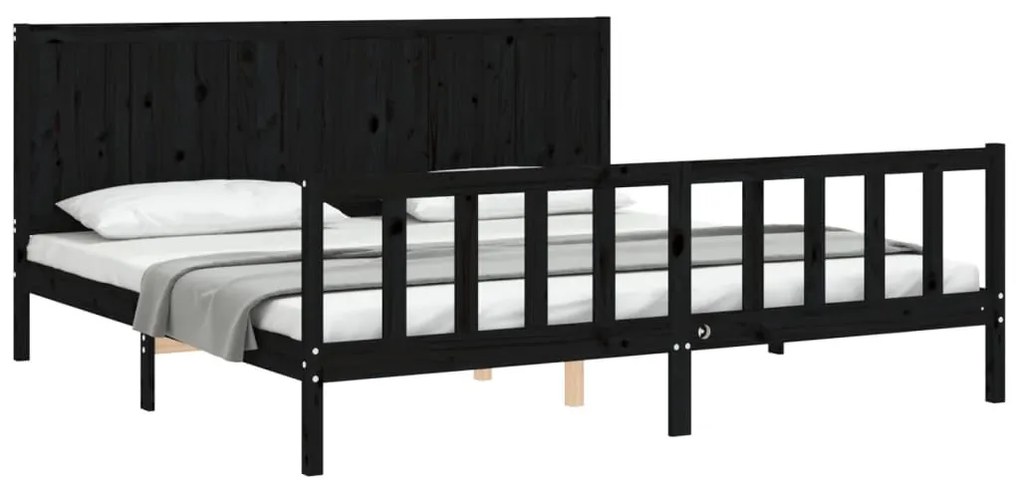 Estrutura de cama com cabeceira 200x200 cm madeira maciça preto