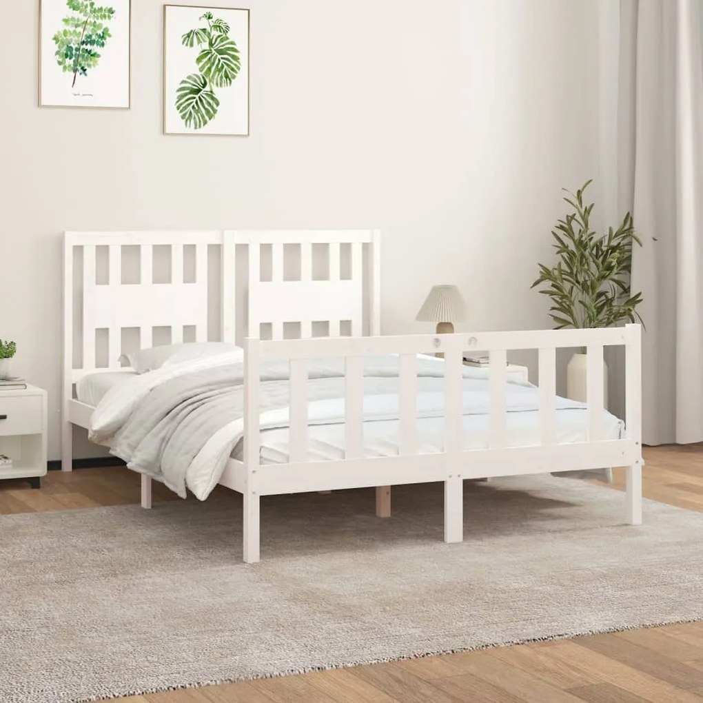 vidaXL Estrutura de cama com cabeceira 120x200 cm pinho maciço branco