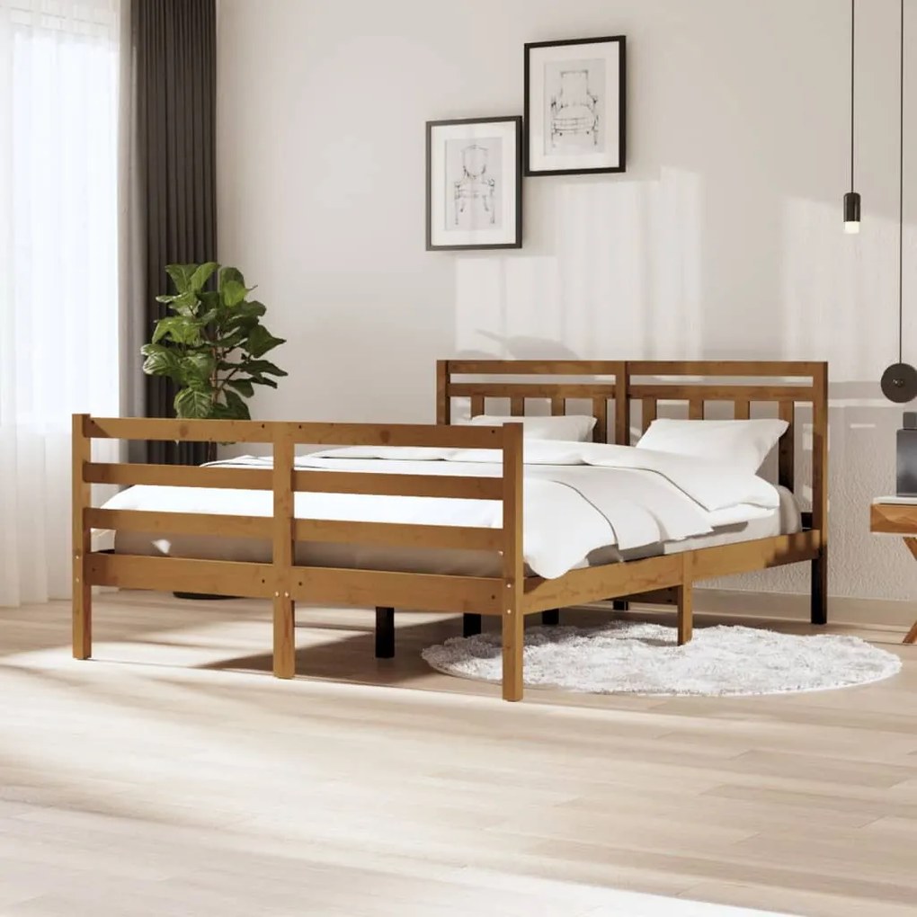 vidaXL Estrutura de cama 140x200 cm madeira maciça castanho-mel