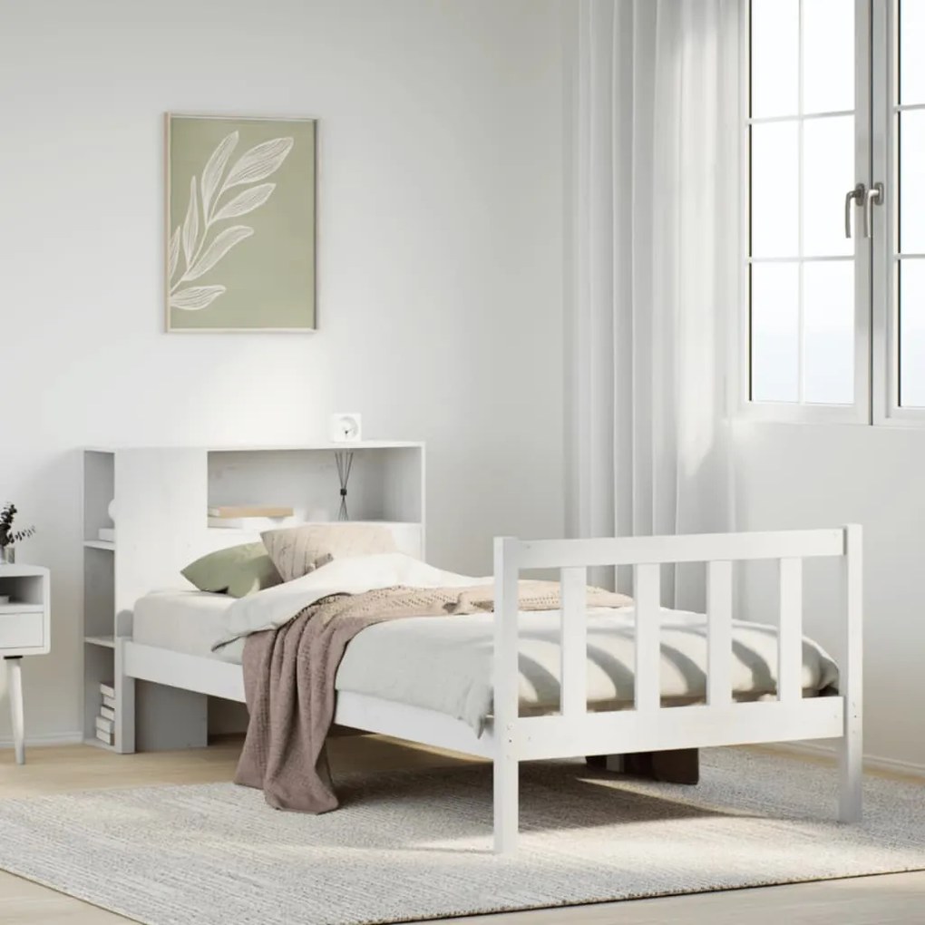 Cama com estante sem colchão 90x190 cm pinho maciço branco