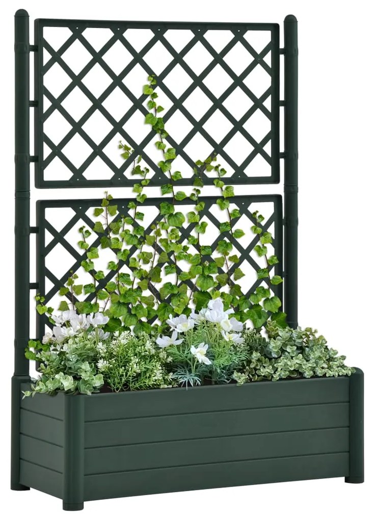 313986 vidaXL Vaso/floreira de jardim com treliça 100x43x142 cm PP verde