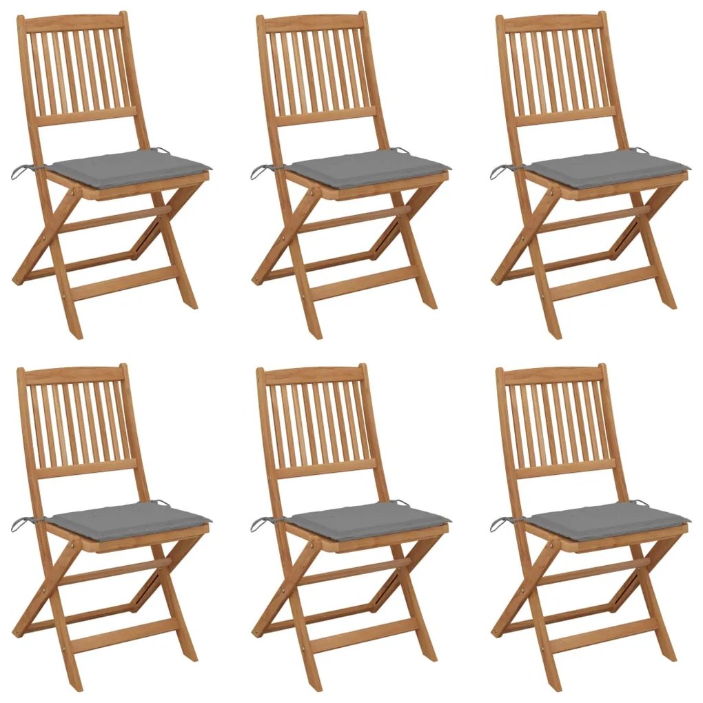 vidaXL Cadeiras de jardim dobráveis c/ almofadões 6 pcs acácia maciça