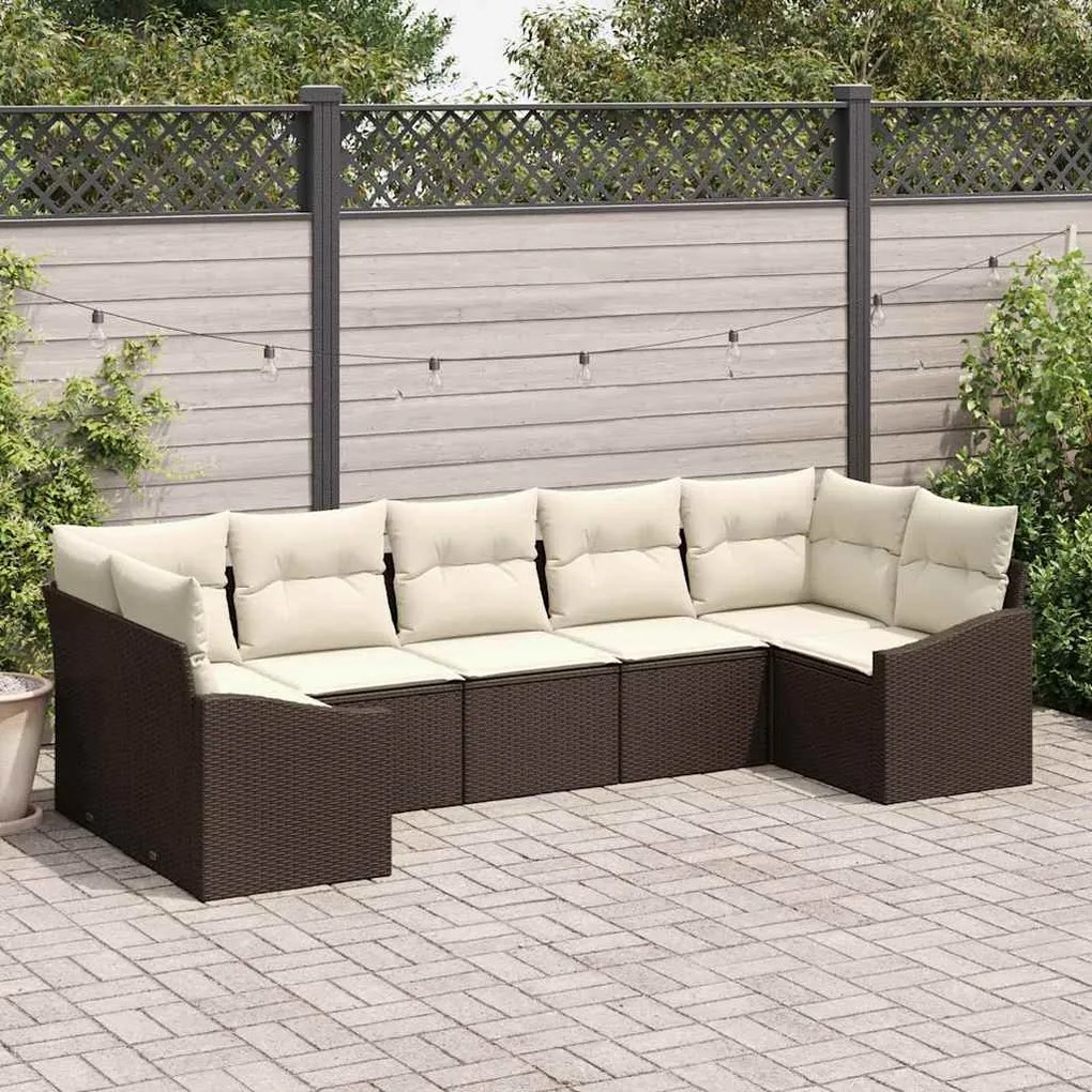 Conjunto de Jantar de Jardim de 7 Peças com Almofadas - Rattan Sintéti