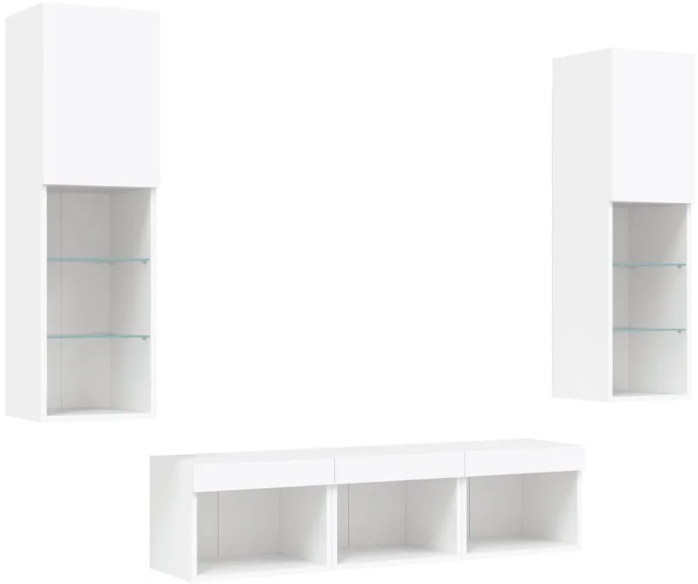 5pcs móveis de parede p/ TV c/ LEDs derivados de madeira branco
