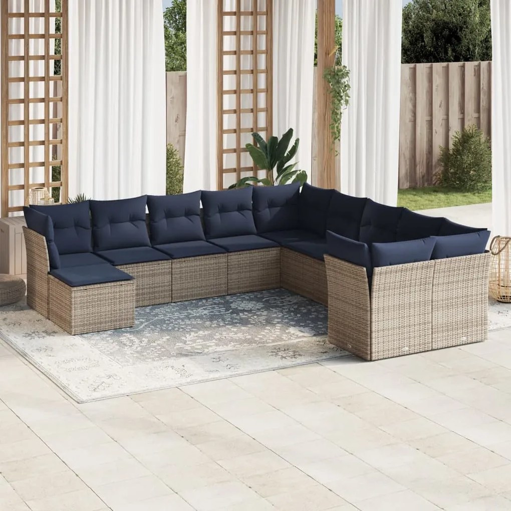 vidaXL 11 pcs conjunto sofás de jardim c/ almofadões vime PE cinzento