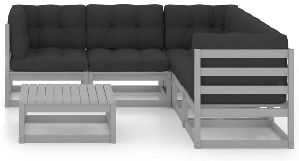 6 pcs conjunto lounge de jardim c/ almofadões pinho maciço