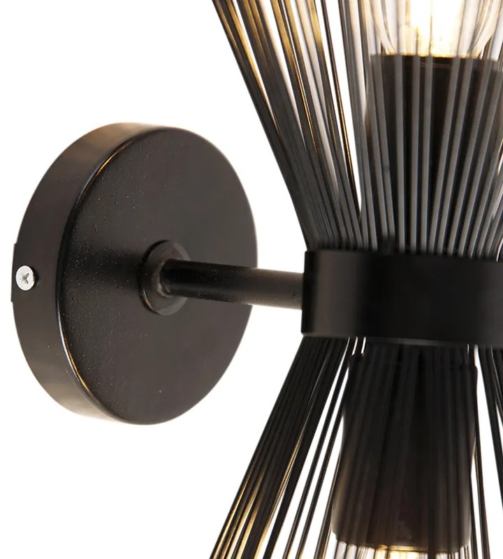 Candeeiro de parede Art Déco preto 2 luzes - Vassoura Art Deco