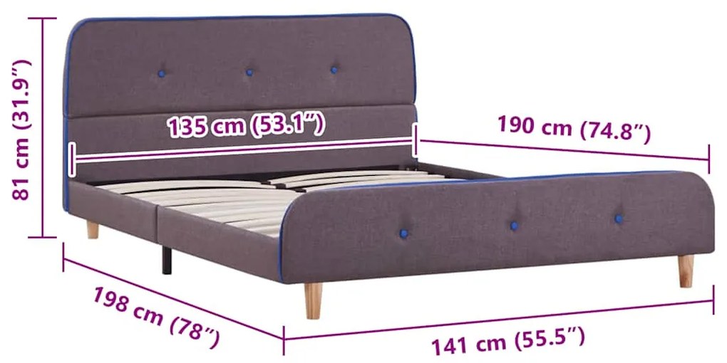 Estrutura para cama sem colchão Taupe Tecido 135x190 cm