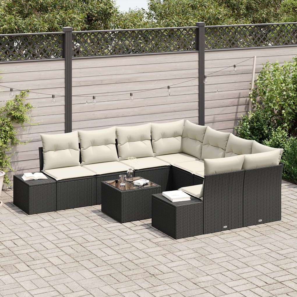 Conjunto de Sofá de Jardim com Almofadas Rattan Preto