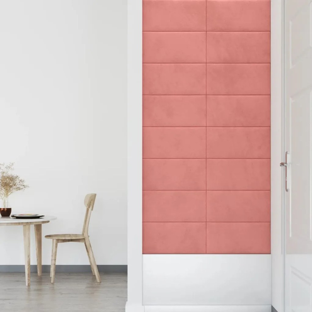 Painel de parede 12 pcs 60x30 cm veludo 2,16 m² rosa