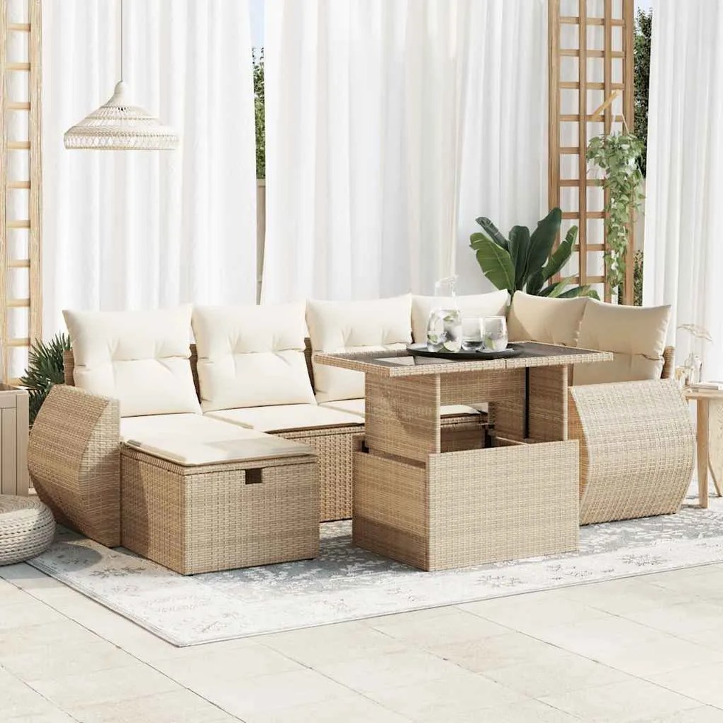 vidaXL 7 pcs conjunto de sofás p/ jardim com almofadões vime PE bege