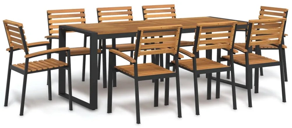 Conj. jantar p/ jardim 9 pcs madeira de acácia maciça e metal