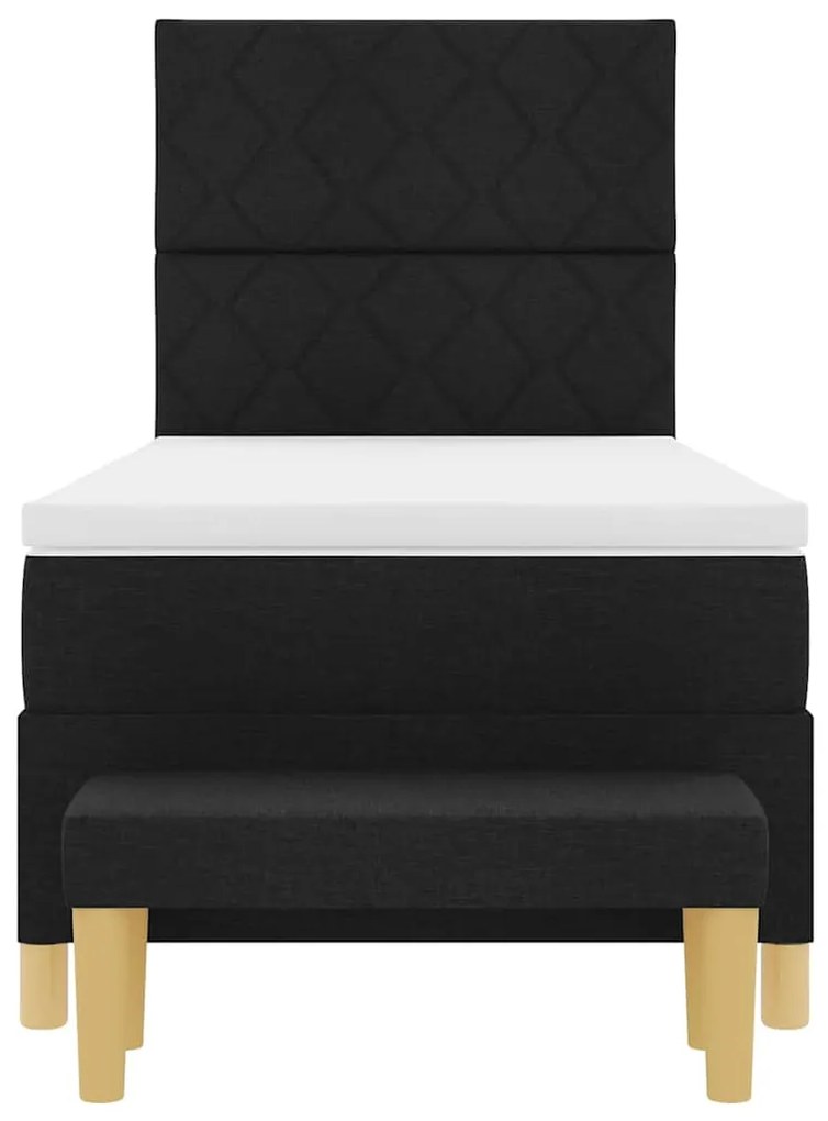 Cama Box com Colchão &amp; Banco Preto 100x200 cm Tecido