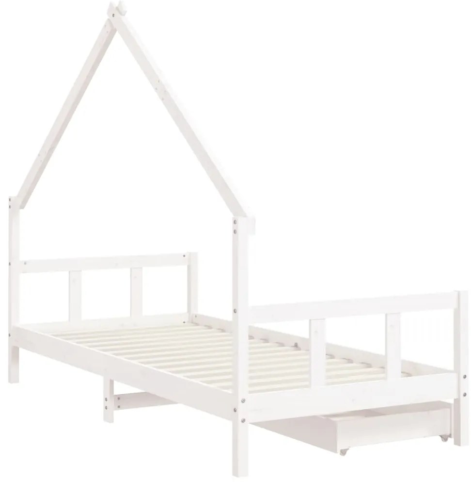Estrutura cama infantil c/ gavetas 90x200cm pinho maciço branco