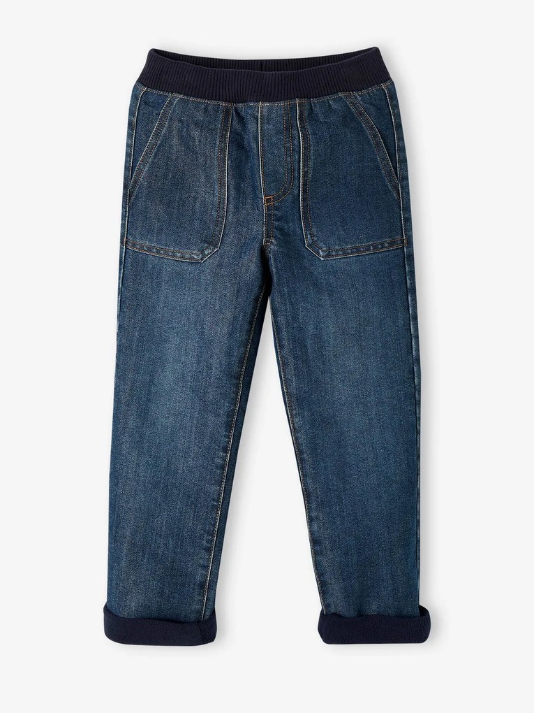 Jeans indestrutíveis, com forro polar, fáceis de vestir, para menino stone