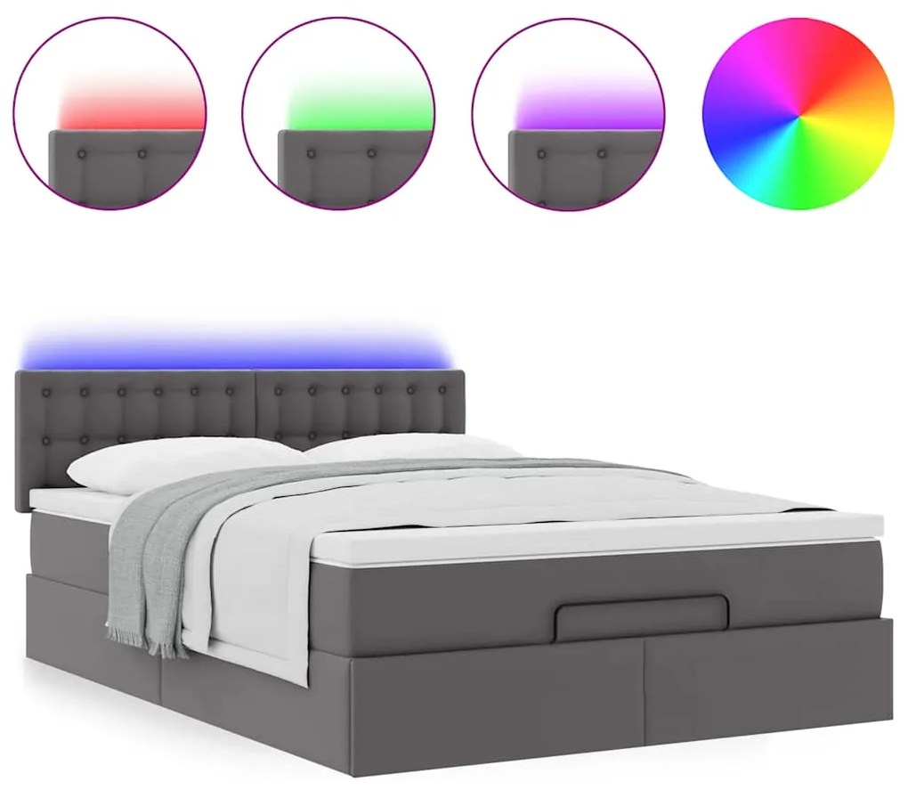 Cama otomana com colchões &amp; LEDs 140x200 cm couro artificial