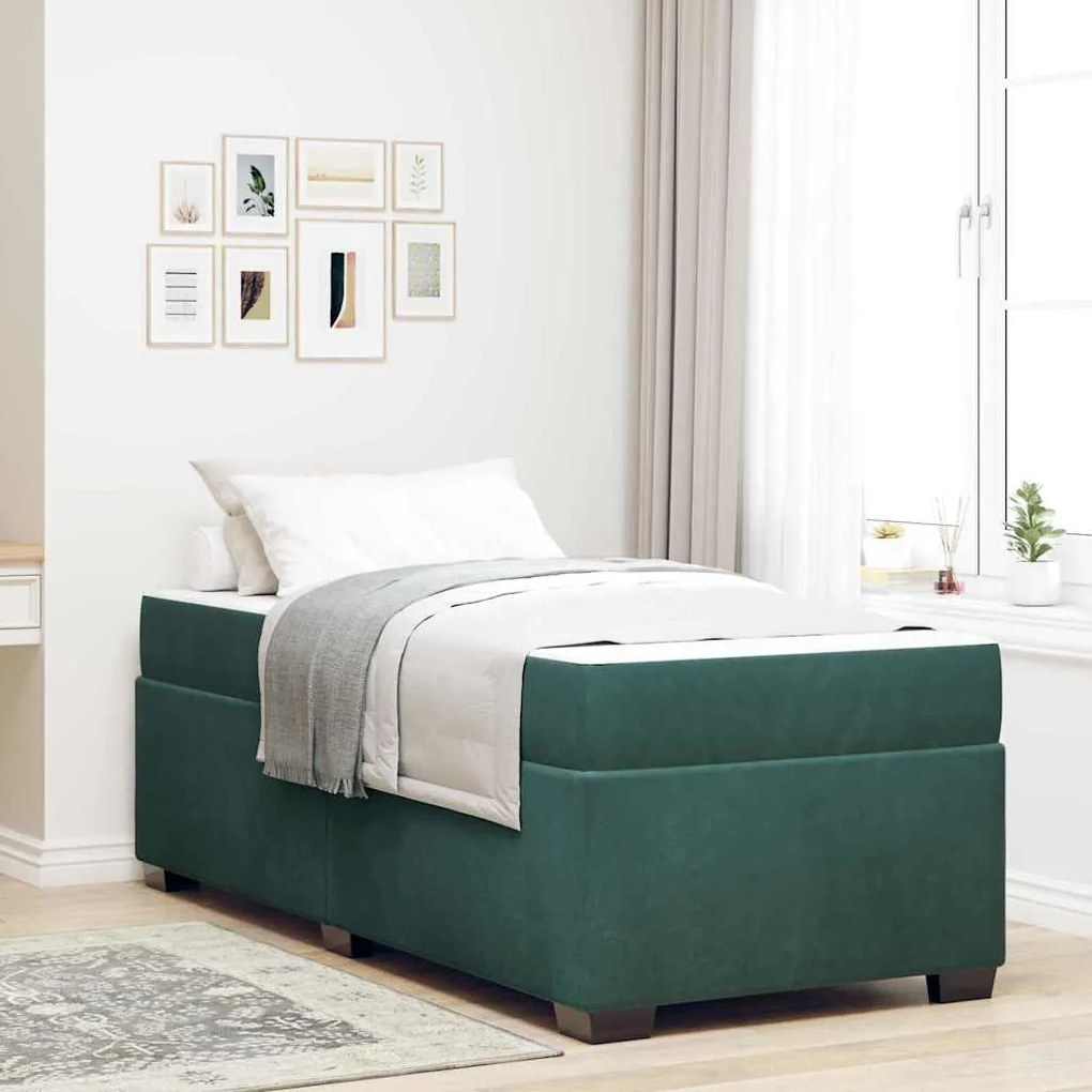 vidaXL Estrutura de cama com colchão Verde-escuro 90 x 190 cm Veludo