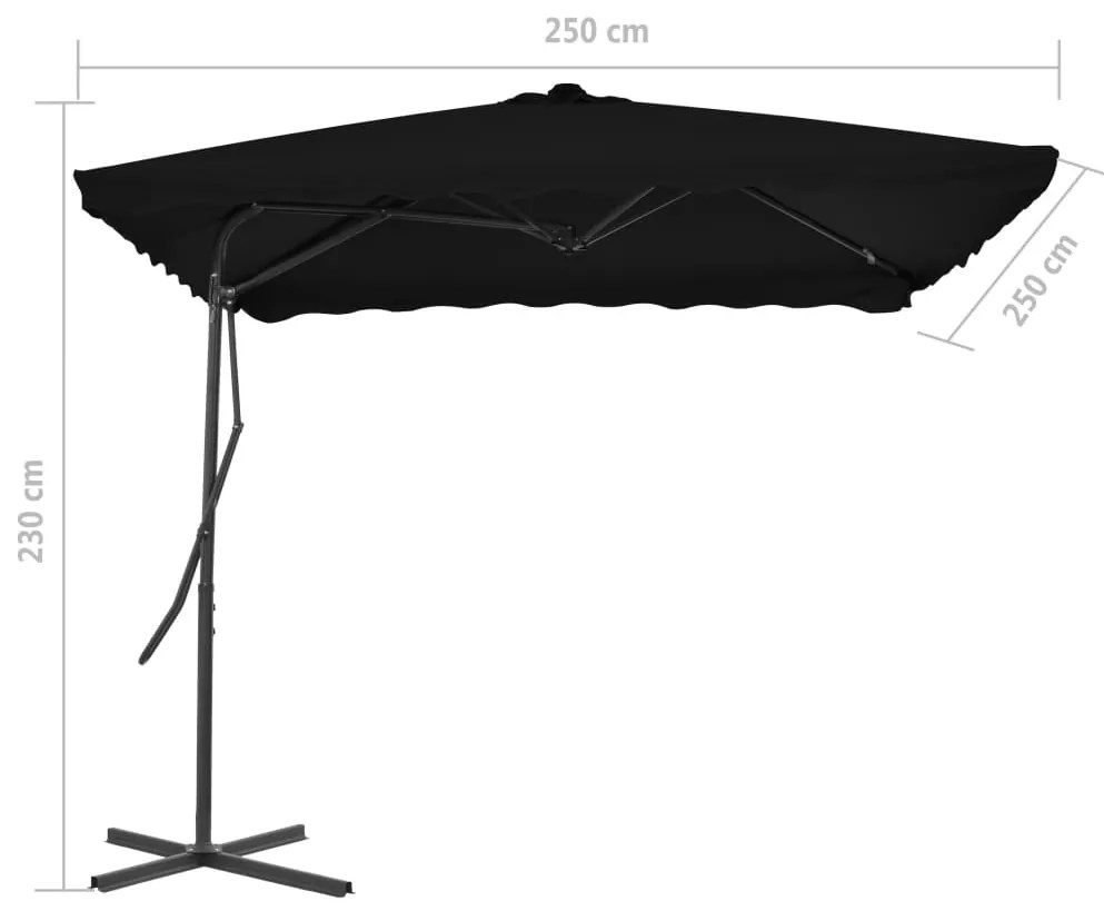 Guarda-sol de jardim com poste de aço 250x250x230 cm preto