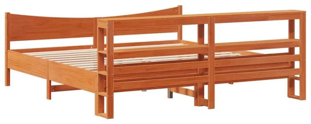 Estrutura cama c/ cabeceira 200x200cm pinho maciço castanho-mel