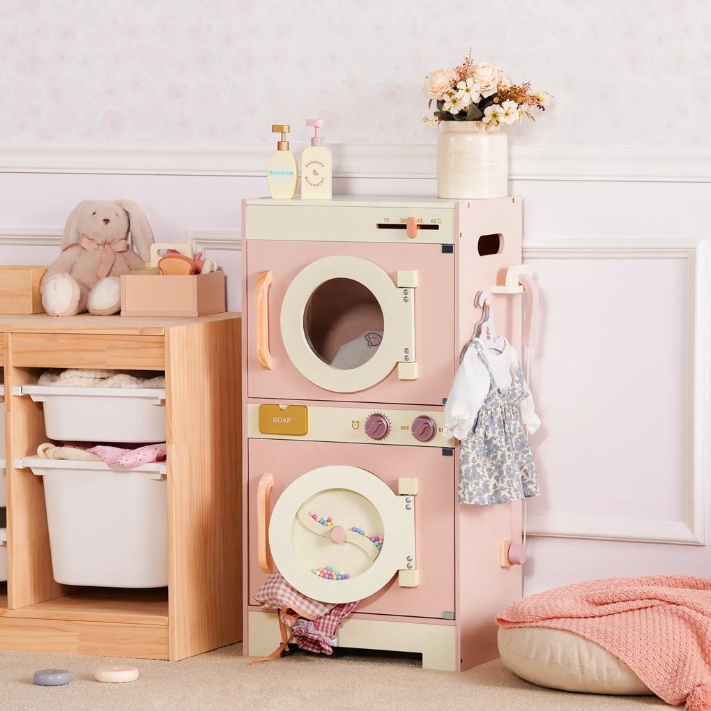 Máquina de lavar roupa de madeira para Crianças com secador 80 x 41 x 28,5 cm rosa