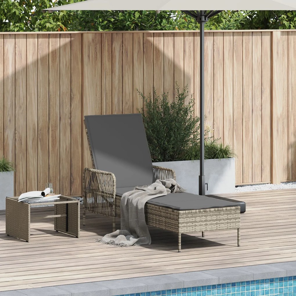 Espreguiçadeira Cinza claro Rattan PE 157 x 55 x 92 cm Dobrável
