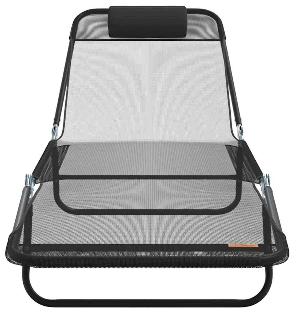 Espreguiçadeiras Dobráveis 2 pcs com Apoio de Cabeça Preto Textilene