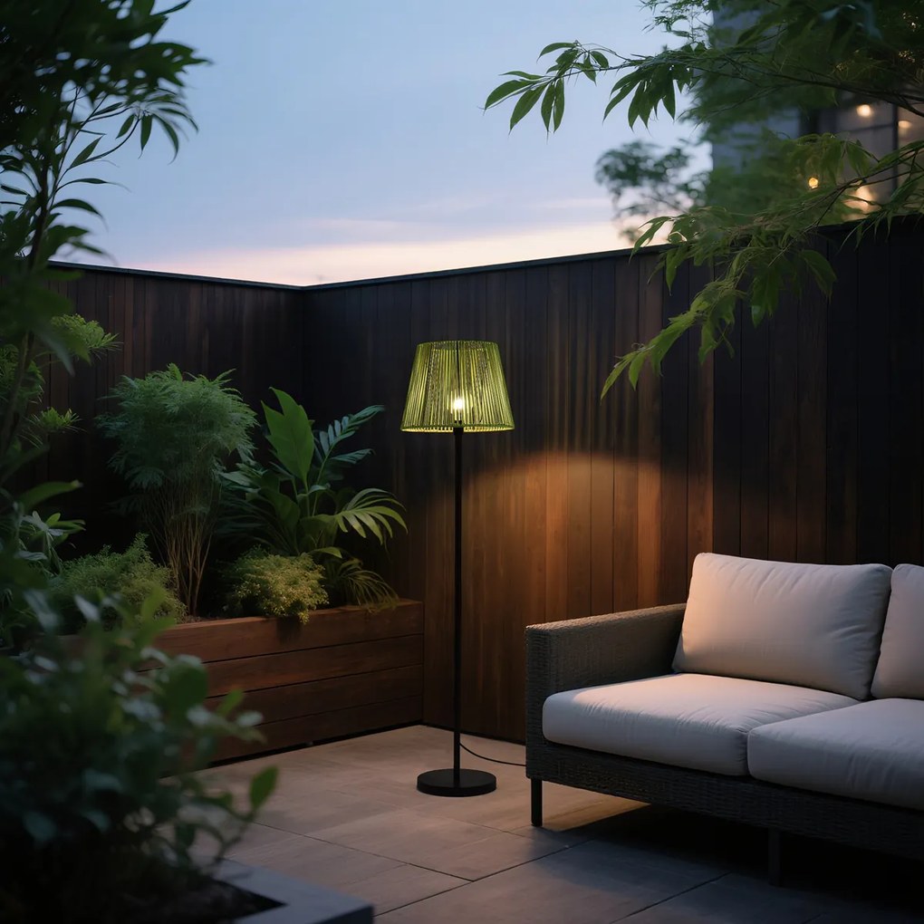 Candeeiro de pé para exterior preto com abajur de corda verde IP44 - Virginia Jayla