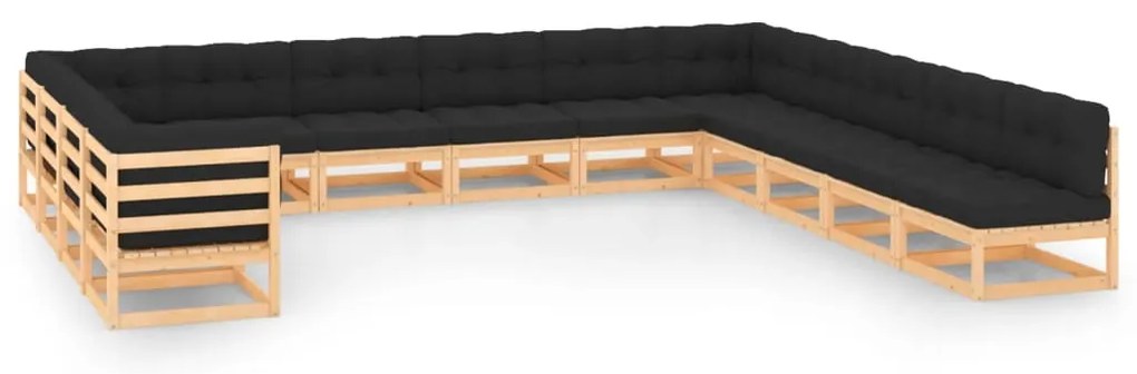 13 pcs conj. lounge jardim c/ almofadões antracite pinho maciço