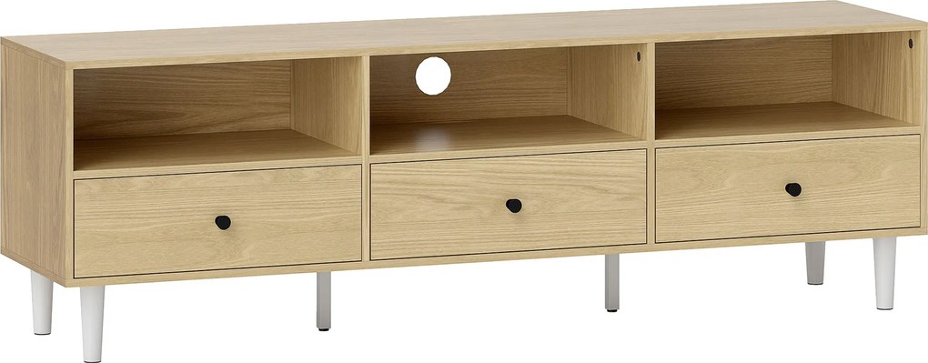 HOMCOM Móvel para Tv para Televisores de Até 75" com 3 Gavetas 3 Prateleiras Abertas e Passa-Cabos 140x34x45 cm Madeira Natural | Aosom Portugal