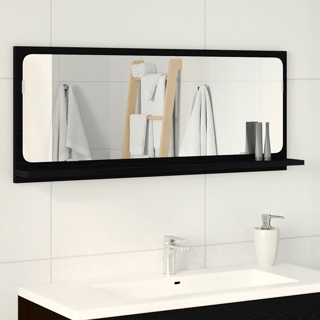 Espelho de Casa de Banho vidaXL Preto Carvalho 90x10,5x37 cm Madeira de Engenharia