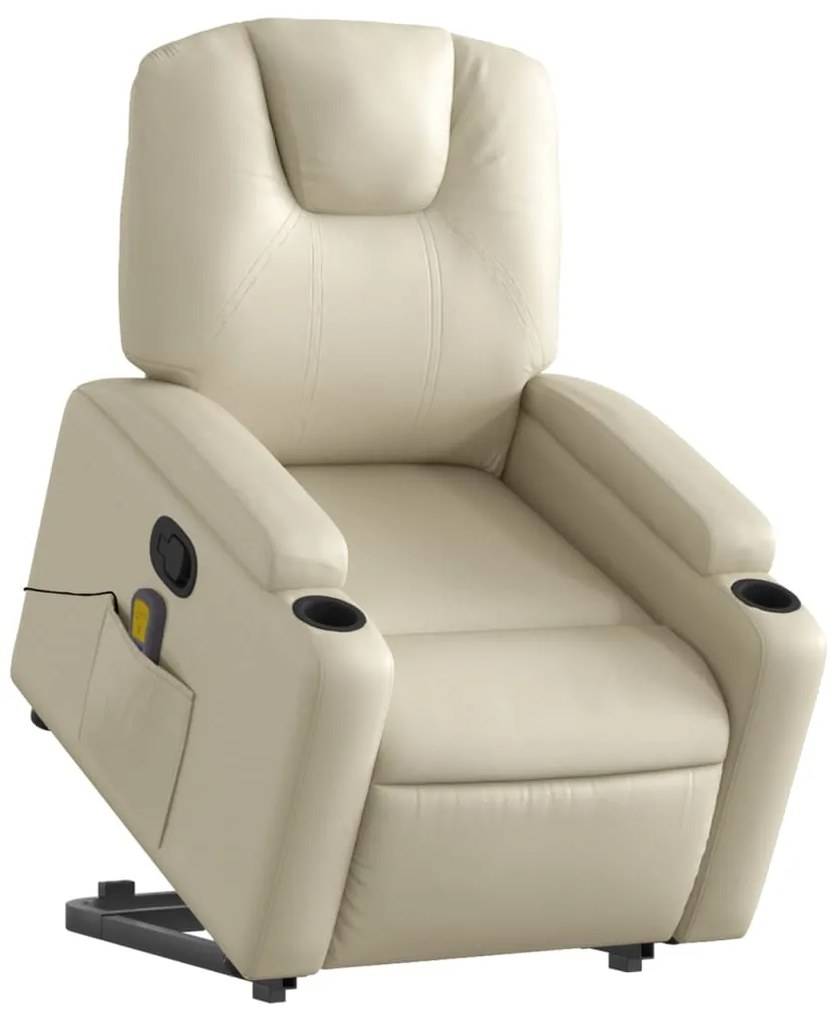 Poltrona reclinável de massagens couro artificial cor creme
