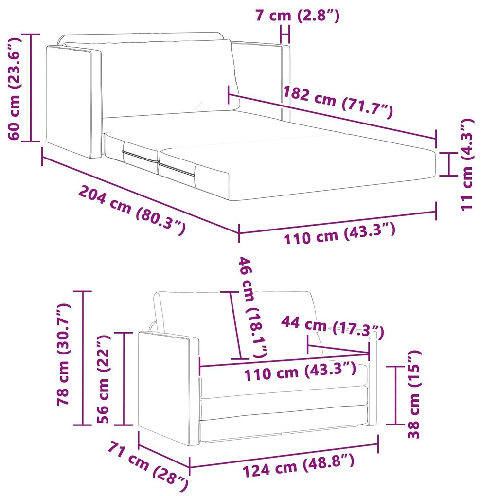 Sofá Cama de Chão 2-em-1 Amarelo Escuro 124x71x78 cm Tecido