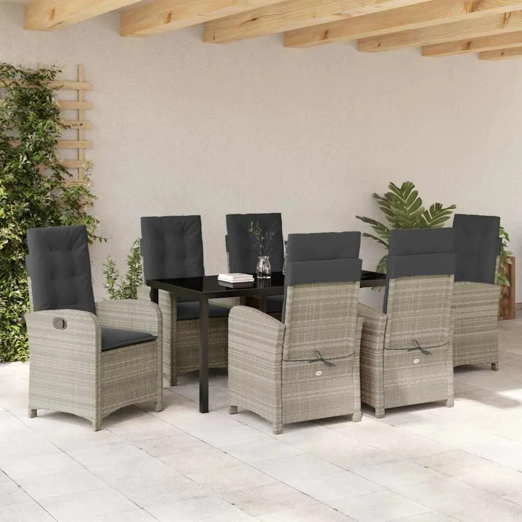 Conjunto de Jantar de Jardim de 7 Peças com Almofadas Cinza Claro em R