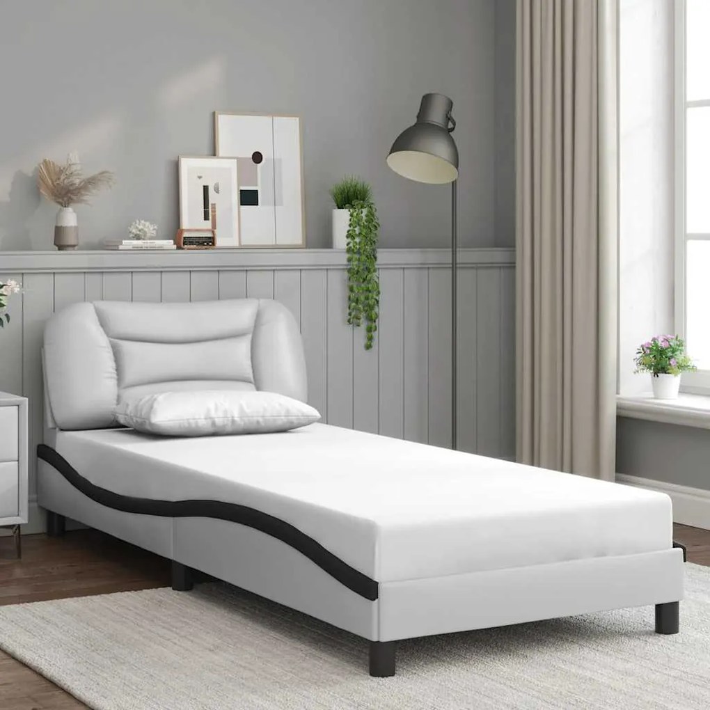 Estrutura de cama c/ cabeceira couro artificial 90x190cm