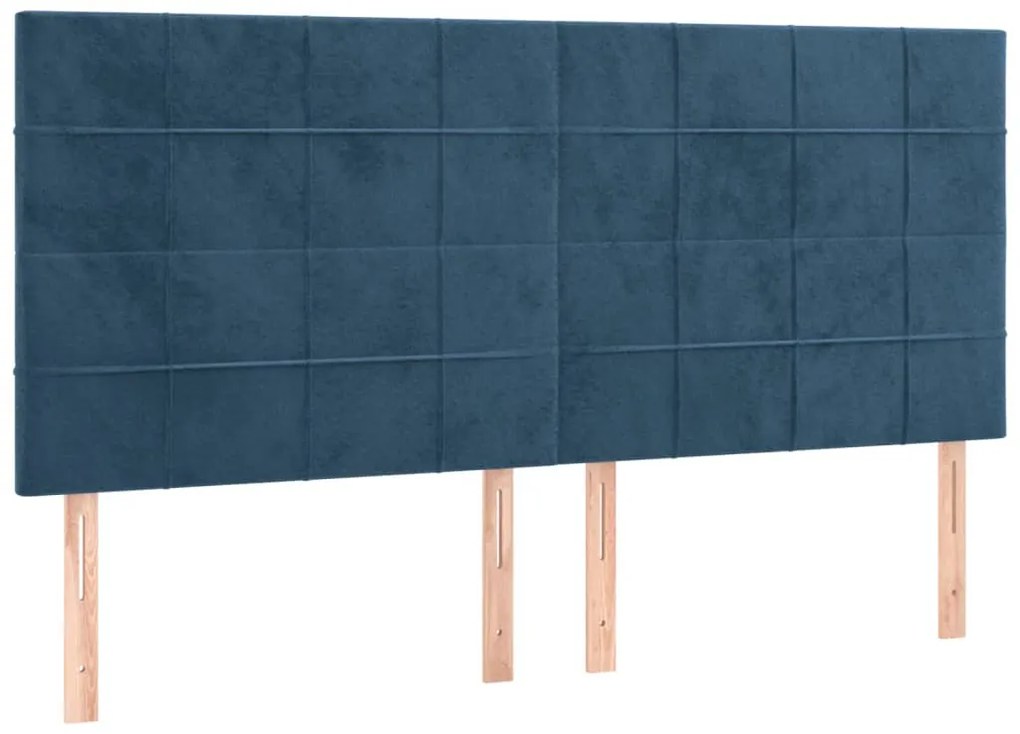 Cabeceira cama c/ luzes LED veludo 180x5x118/128cm azul-escuro