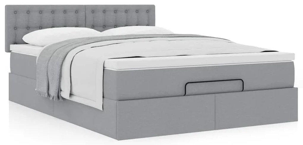 Cama otomana com colchão 140x190 cm tecido cinzento claro