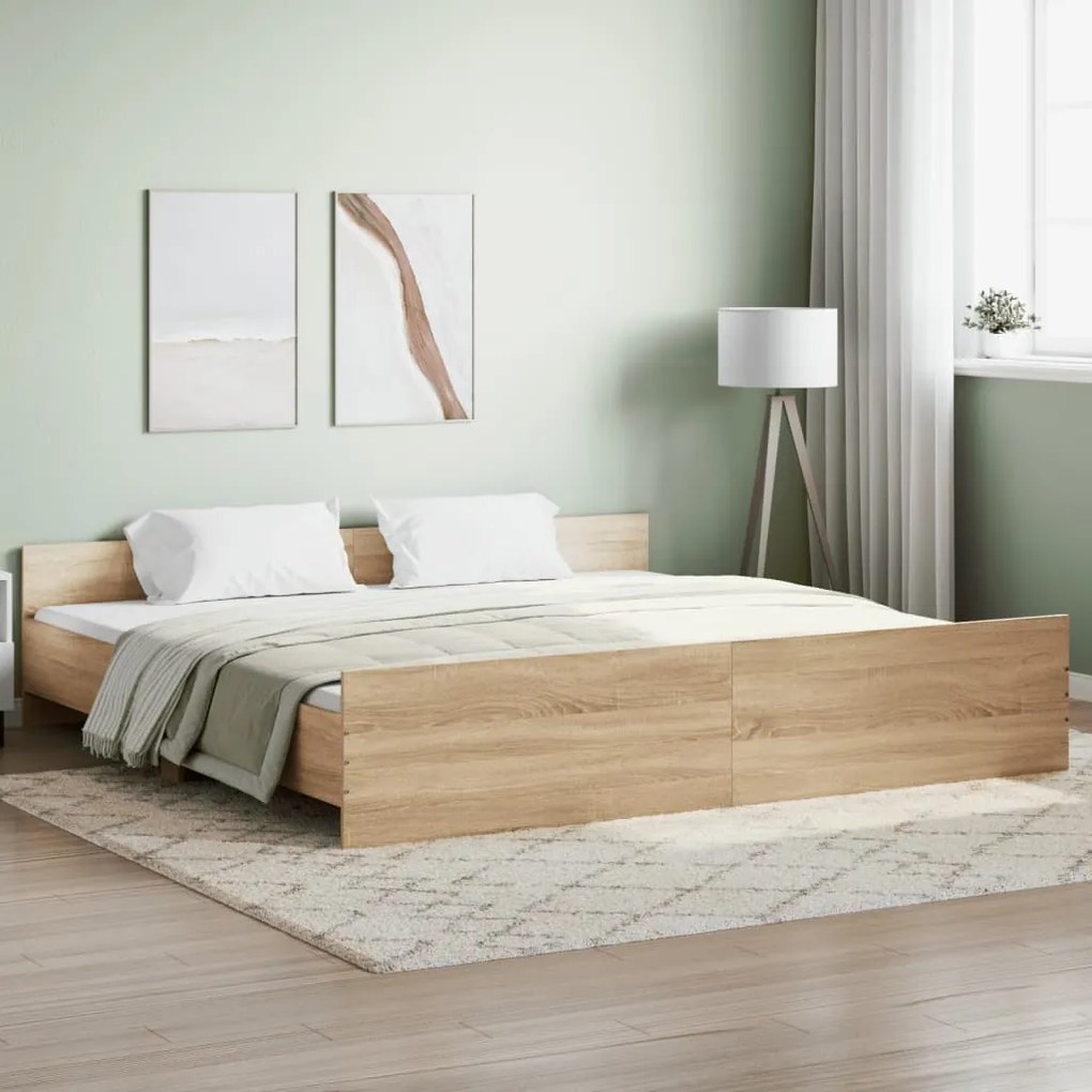 vidaXL Estrutura de cama c/ painéis de cabeceira e pés carvalho sonoma