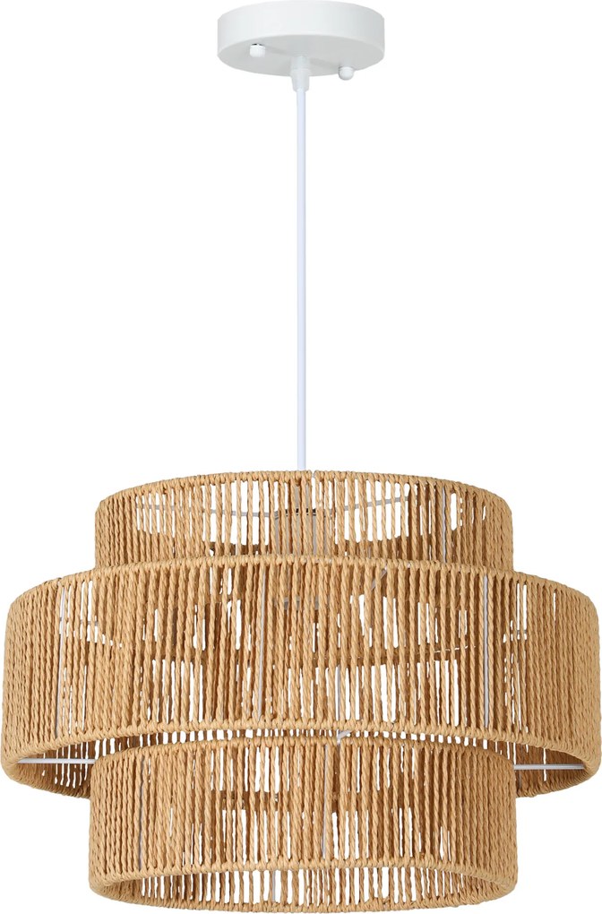 HOMCOM Luminária pendente, cúpula de 3 níveis, Metal, corda de cânhamo, Marrom claro | Aosom Portugal