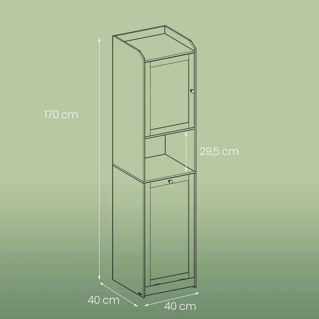 Armário de casa de banho com cesto da roupa suja 40 x 40 x 170 cm Branco