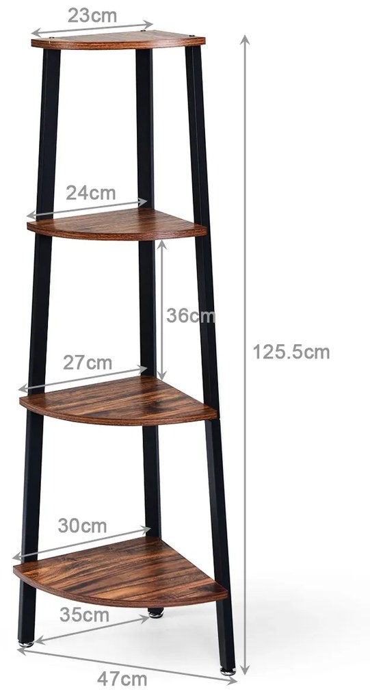 Costway Estantería Rinconera con 4 Niveles Estante de Metal Librería Doméstica Organizador de Madera Estante Ligero Expositor con Repisas para Casa