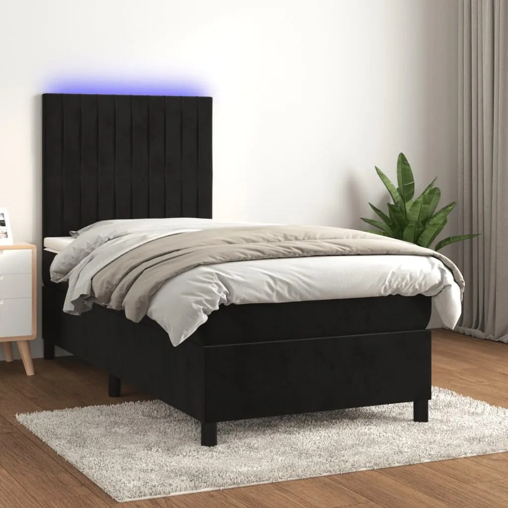 Cama box spring c/ colchão/LED 80x200 cm veludo preto